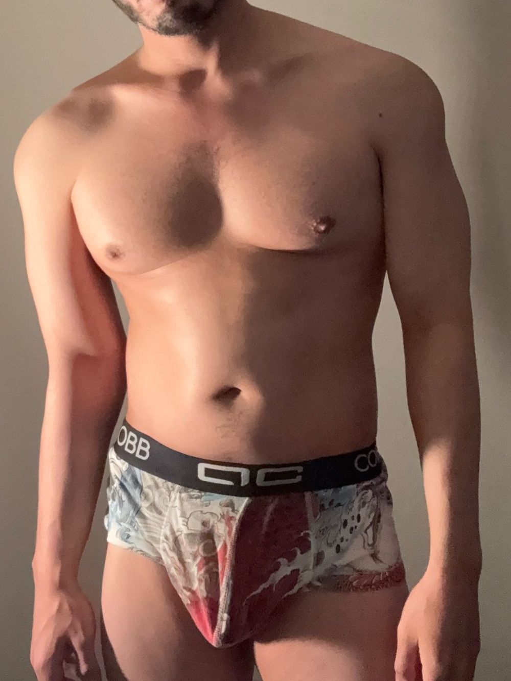 Printed Men's Briefs in Red, Blue & Cream